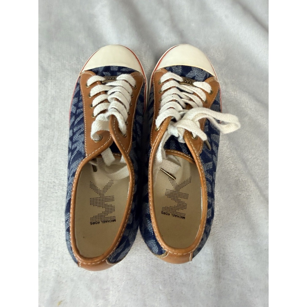 Michael Kors Signature SZ 8 Lace-Up Sneakers Denim Blue White Logo - Picture 5 of 7